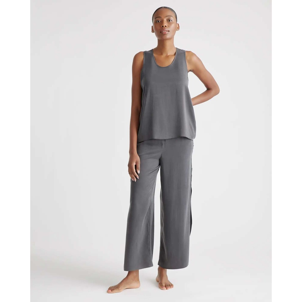 Quince Washable Silk Pajama Pants Charcoal Grey Wide Leg Side Slit Medium NWT
